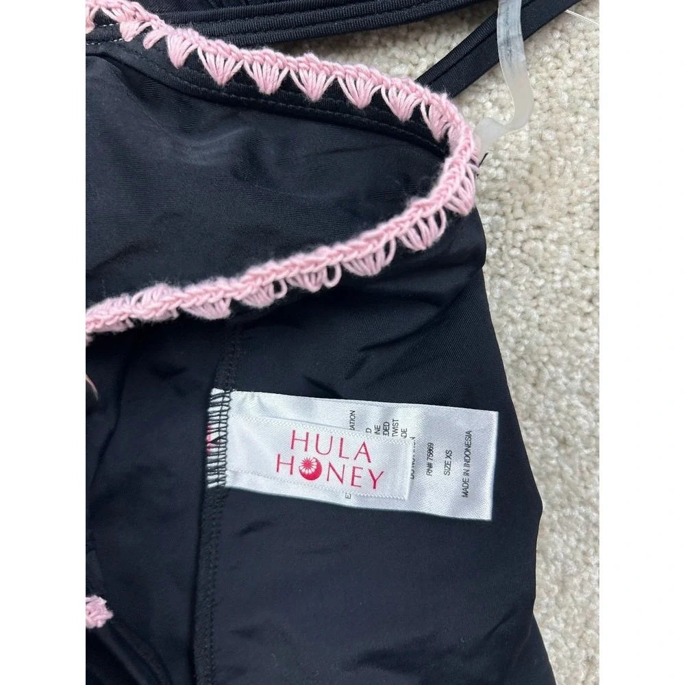 HULA HONEY Swimwear Tankini Women's Black Pink‎ XS Padded Halter Nylon